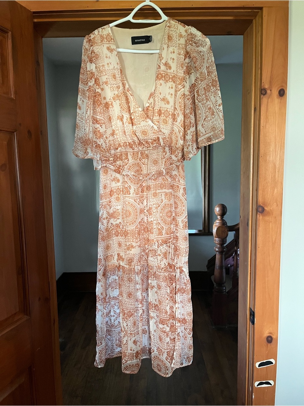 MINKPINK Cream & Rust Printed Maxi Dress